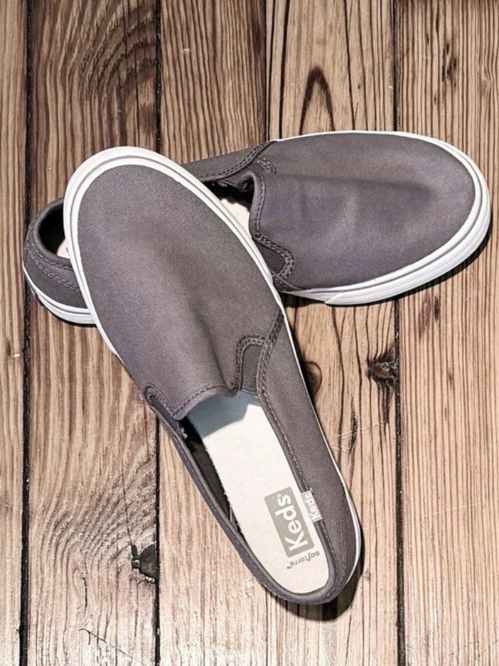 NWOB Keds Double Decker Gray Canvas Slip On Sneakers 7W WIDE